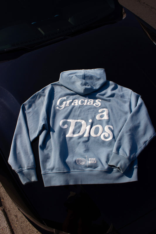 Light Blue Heavyweight Gracias a Dios Hoodie